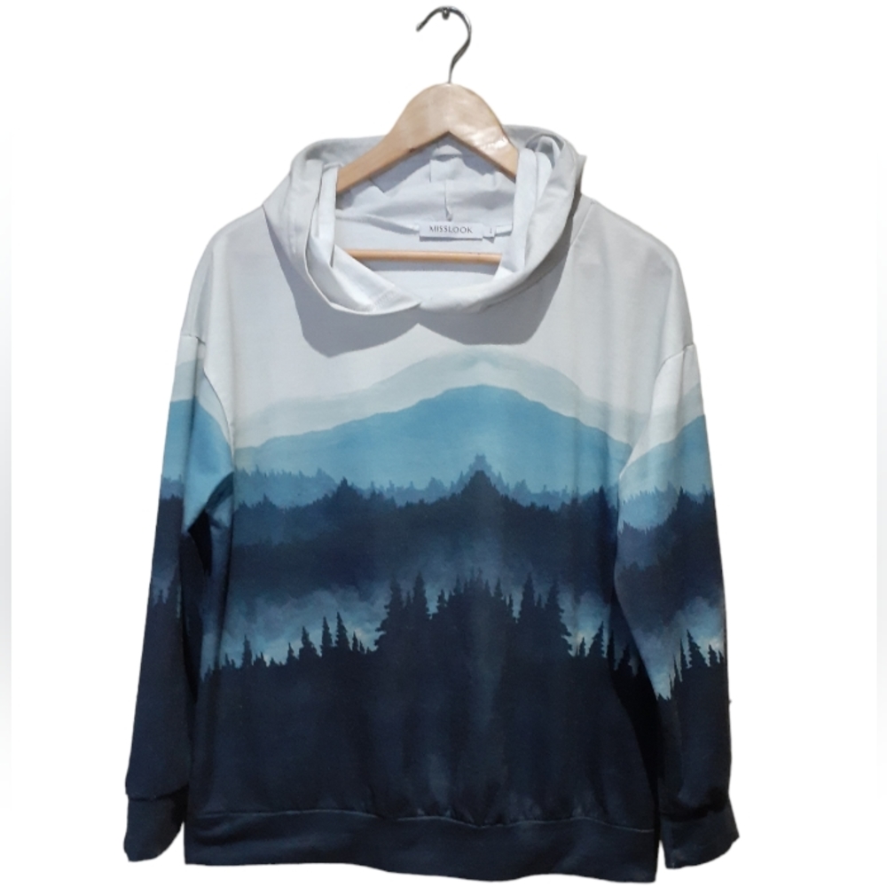 Misslook Mountain Forest Graphic Long Sleeve Hooded Shirt